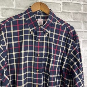 Brooks Brothers Navy and Red Plaid Casual Button Down Shirt